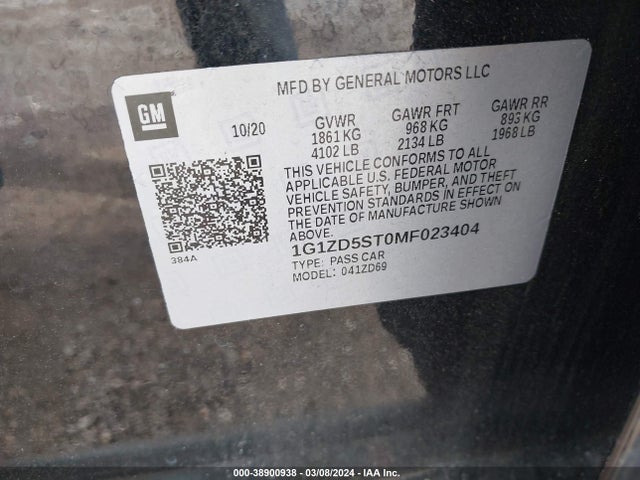 Chevrolet Malibu Fwd Lt 2021 1G1ZD5ST0MF023404 Image 9