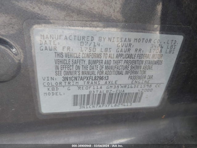 Nissan Versa 1.6 Sv 2015 3N1CN7APXFL829613 Image 9