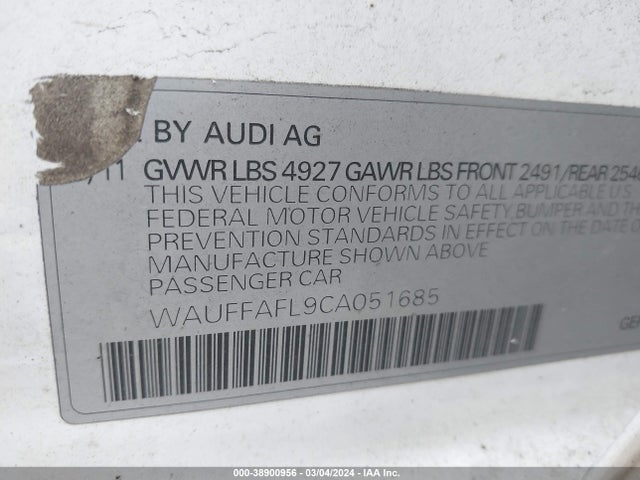 Продаж на аукціоні авто 2012 Audi A4 2.0t Premium, vin: WAUFFAFL9CA051685, номер лоту: 38900956