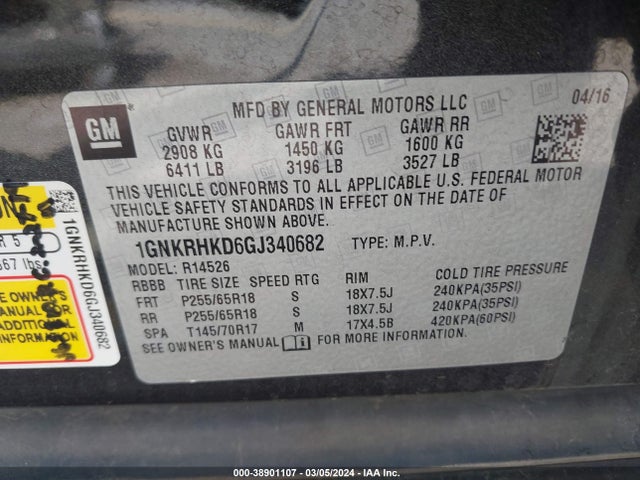 Chevrolet Traverse 2lt 2016 1GNKRHKD6GJ340682 Image 9