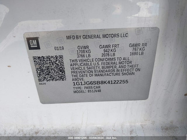 Chevrolet Sonic Lt Auto 2019 1G1JG6SB8K4122255 Image 8