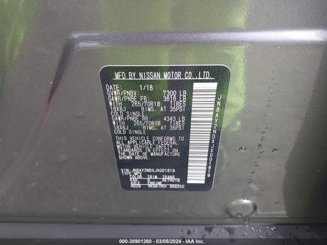 Nissan ARMADA SV 2018 JN8AY2NDXJX001819 Image 9
