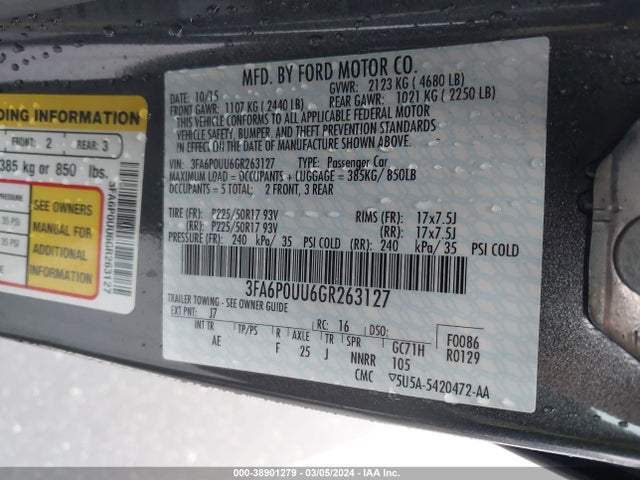Ford Fusion Hybrid S 2016 3FA6P0UU6GR263127 Image 9