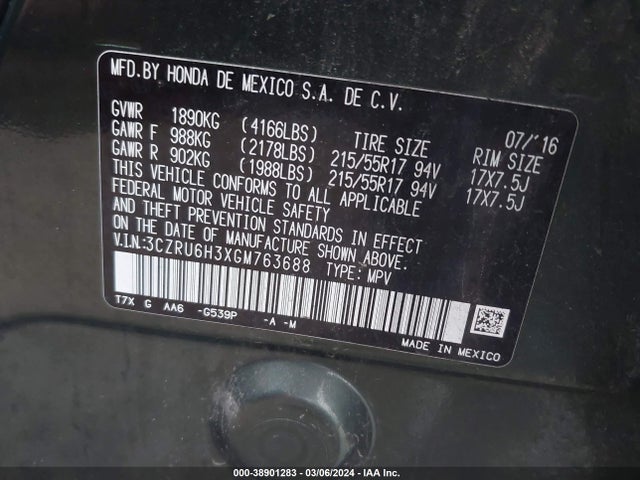 Honda HR-V LX 2016 3CZRU6H3XGM763688 Image 9