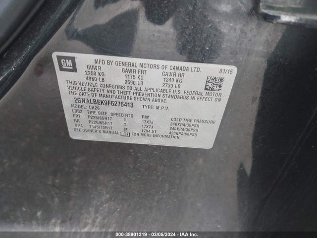 Chevrolet EQUINOX 1LT 2015 2GNALBEK9F6276413 Image 9