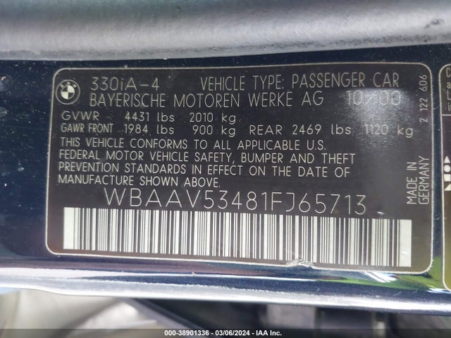 2001 BMW 330I VIN: WBAAV53481FJ65713