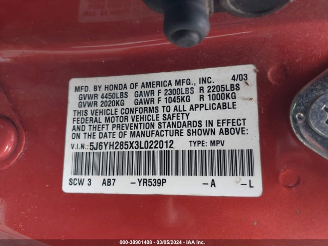 2003 HONDA ELEMENT EX VIN: 5J6YH285X3L022012
