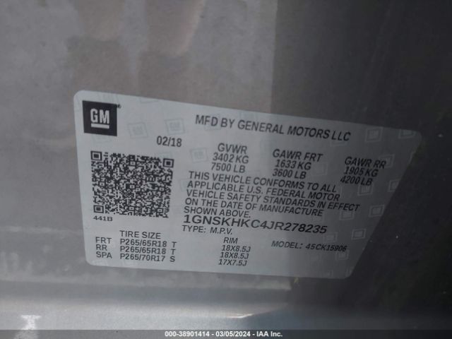 1GNSKHKC4JR278235 Chevrolet Suburban Lt
