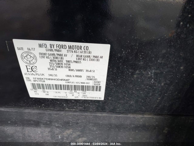 Ford EXPLORER XLT 2017 1FM5K7D89HGD45647 Image 9