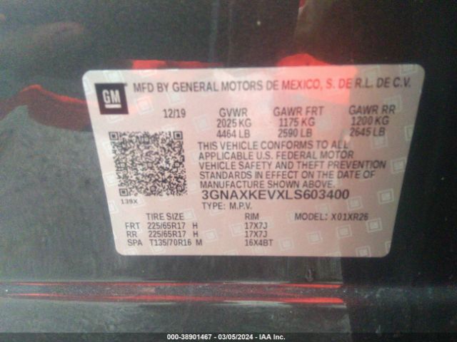 2020 CHEVROLET EQUINOX 3GNAXKEVXLS603400 Photo 8