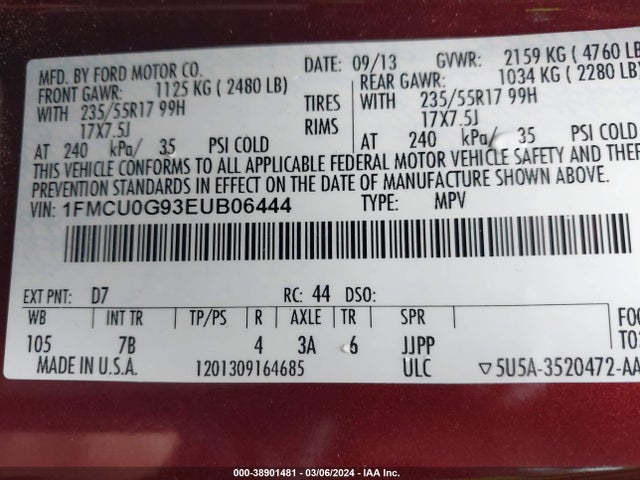 1FMCU0G93EUB06444 Ford ESCAPE SE