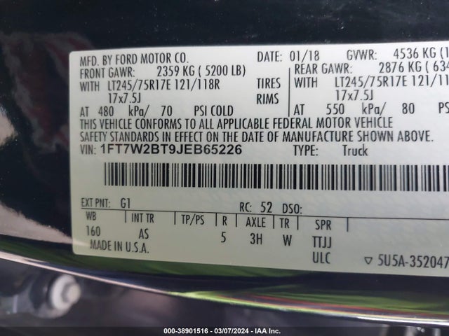 Ford F-250 Xl 2018 1FT7W2BT9JEB65226 Image 9