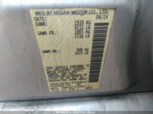 Nissan Altima 2.5 S 2014 1N4AL3AP1EC420922 Image 9
