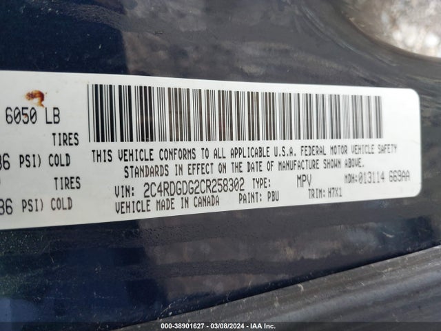 2012 DODGE GRAND CARAVAN CREW VIN: 2C4RDGDG2CR258302