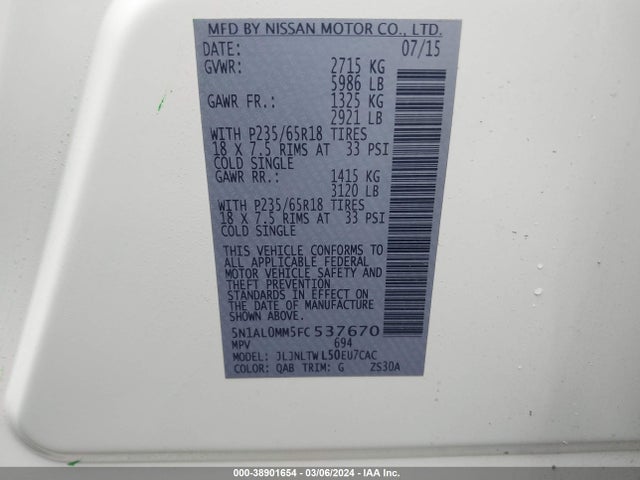 5N1AL0MM5FC537670 Infiniti QX60
