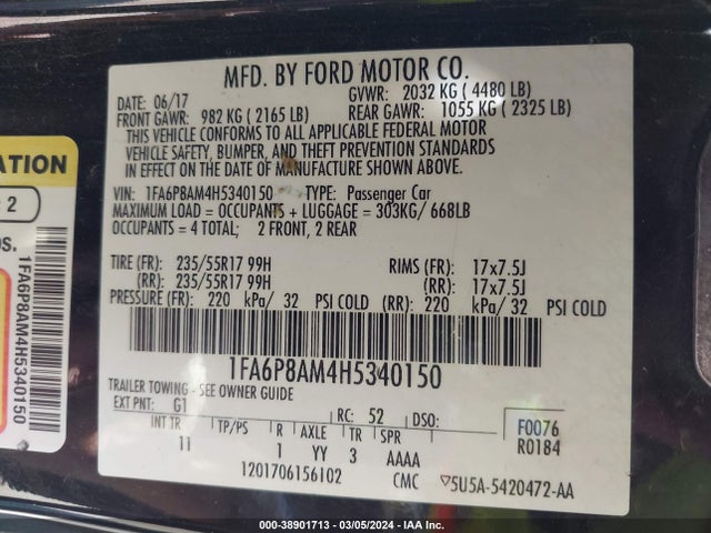 Ford Mustang V6 2017 1FA6P8AM4H5340150 Image 9