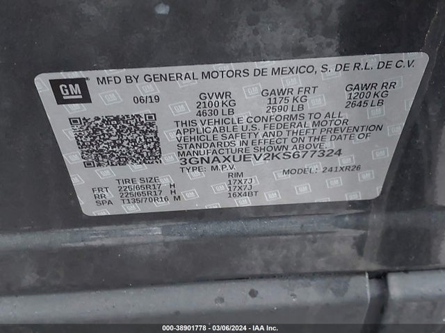 Chevrolet EQUINOX LT 2019 3GNAXUEV2KS677324 Image 9