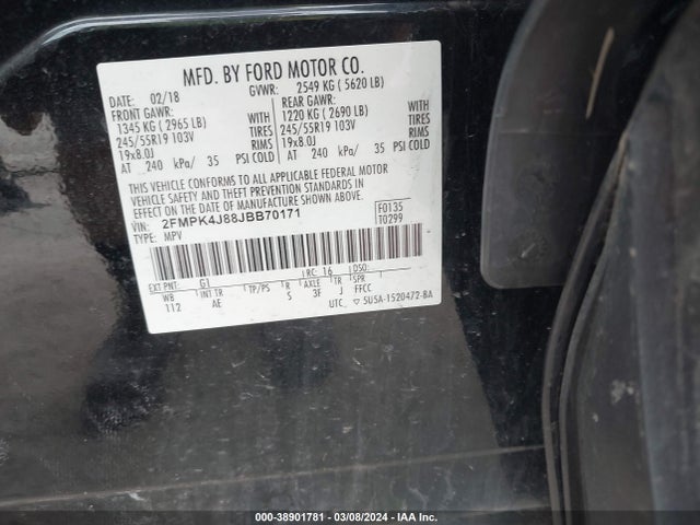 Ford EDGE SEL 2018 2FMPK4J88JBB70171 Image 9