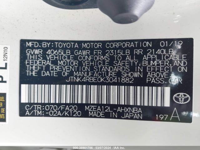 JTNK4RBE0K3041882 Toyota COROLLA SE