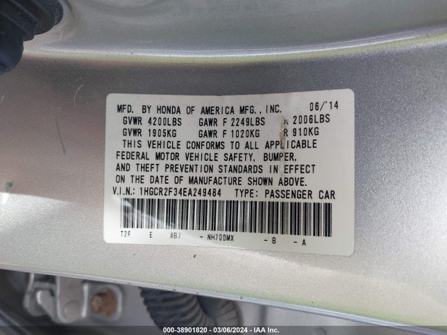 Honda ACCORD LX 2014 1HGCR2F34EA249484 Image 9