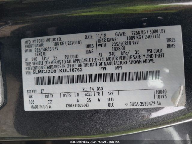 5LMCJ2D91KUL18762 Lincoln MKC SELECT