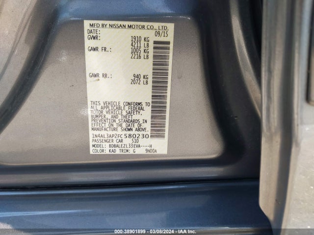 Nissan Altima 2.5 S 2015 1N4AL3AP2FC580230 Image 9