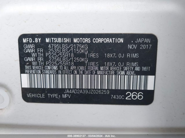 Mitsubishi Outlander Es 2018 JA4AD2A39JZ026259 Image 9