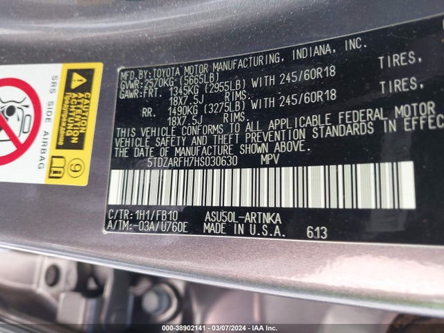 Toyota Highlander Le 2017 5TDZARFH7HS030630 Image 9