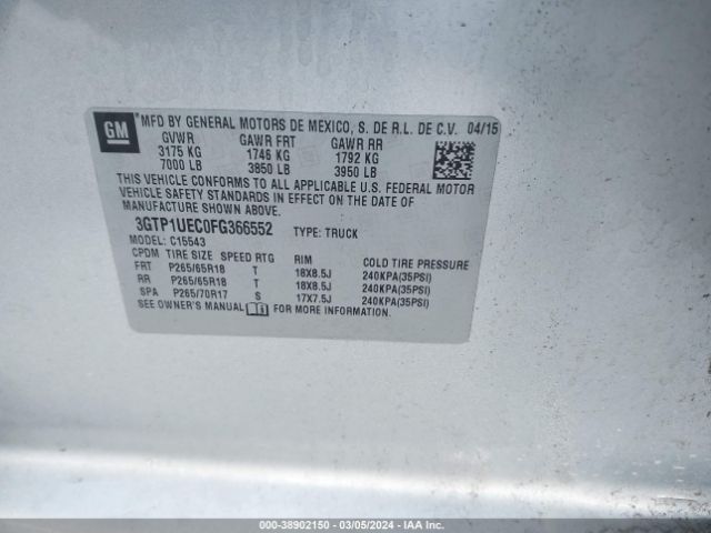 3GTP1UEC0FG366552 GMC Sierra 1500 Sle