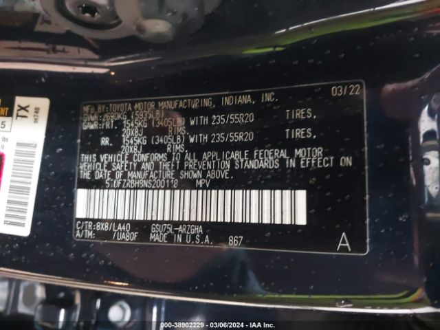 5TDFZRBH8NS200118 Toyota Highlander Platinum