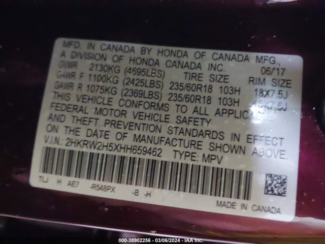 Honda CR-V EX 2017 2HKRW2H5XHH659462 Image 9