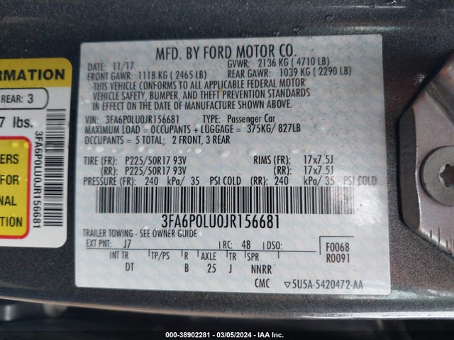 Ford Fusion Hybrid Se 2018 3FA6P0LU0JR156681 Image 9