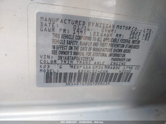 Nissan SENTRA SV 2016 3N1AB7AP0GY228134 Image 9