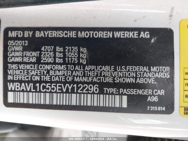 2014 BMW X1 XDRIVE28I VIN: WBAVL1C55EVY12296