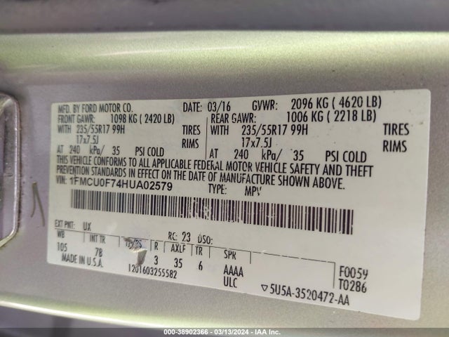 Ford ESCAPE S 2017 1FMCU0F74HUA02579 Image 9