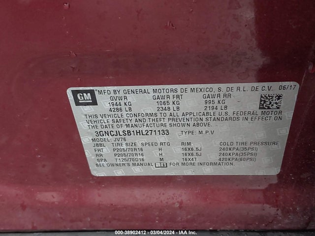 Chevrolet Trax Lt 2017 3GNCJLSB1HL271133 Image 9