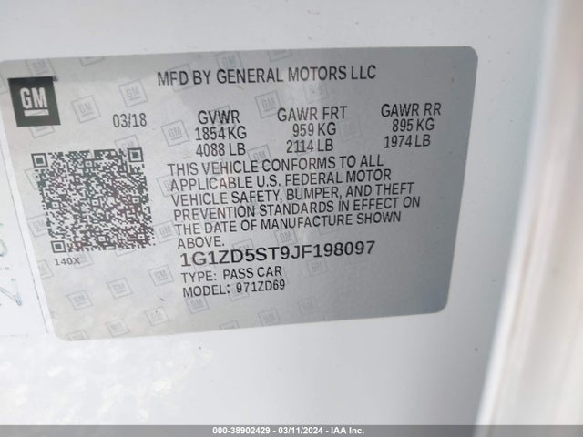 Chevrolet MALIBU LT 2018 1G1ZD5ST9JF198097 Image 9