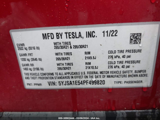 2023 TESLA MODEL S 5YJSA1E54PF499820 Photo 8