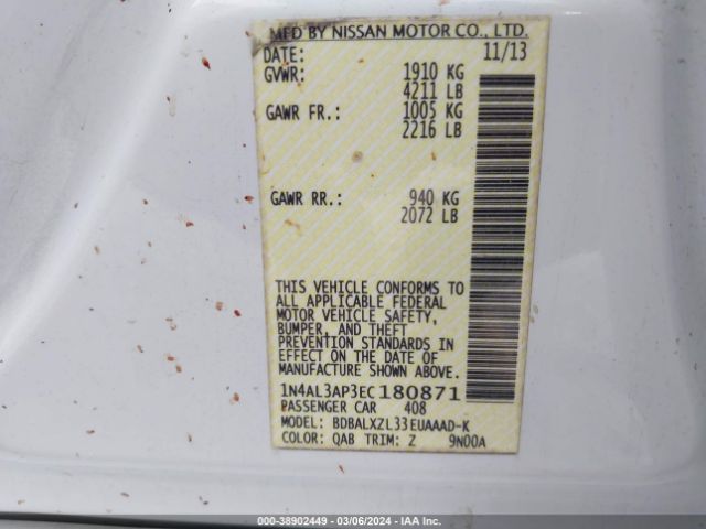 1N4AL3AP3EC180871 Nissan Altima 2.5 Sl