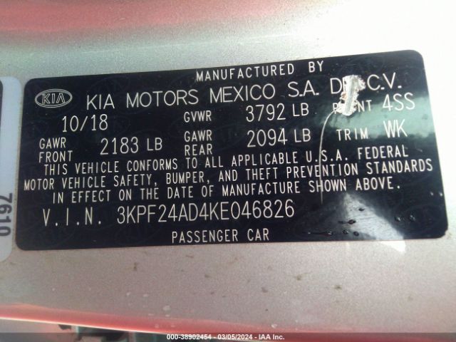 3KPF24AD4KE046826 KIA Forte Lxs