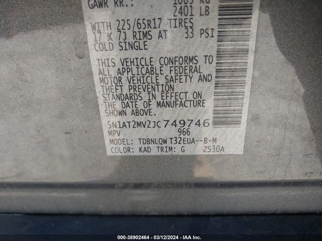 Nissan ROGUE SV 2018 5N1AT2MV2JC749746 Image 9