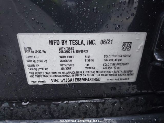 5YJSA1E58MF434450 Tesla Model S Long Range Dual Motor All-wheel Drive