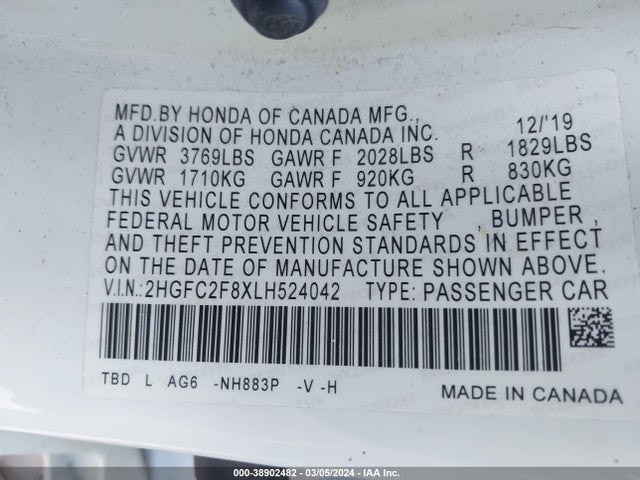 Honda Civic Sport 2020 2HGFC2F8XLH524042 Image 9