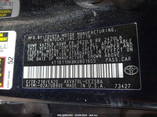 Toyota CAMRY SE 2019 4T1B11HK8KU801655 Image 9