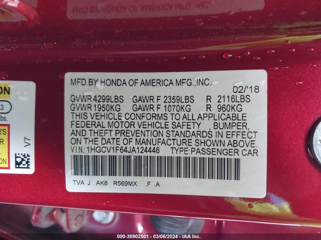 Honda Accord Ex-l 2018 1HGCV1F64JA124446 Image 9