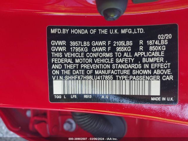 SHHFK7H98LU417855 Honda Civic Sport Touring