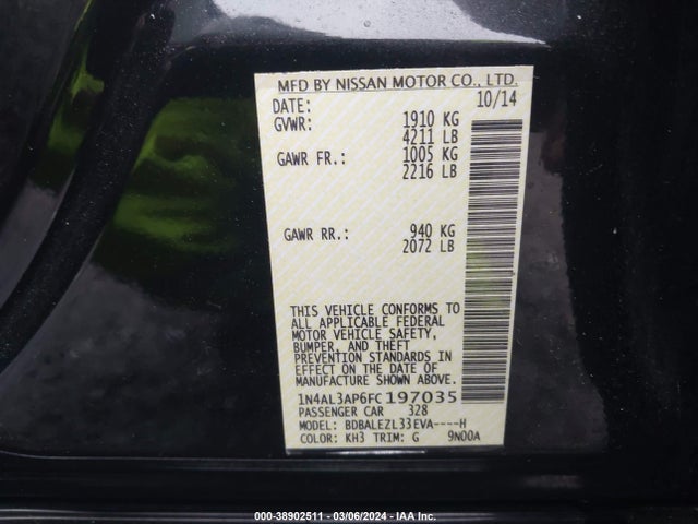 Nissan Altima 2.5 S 2015 1N4AL3AP6FC197035 Image 9