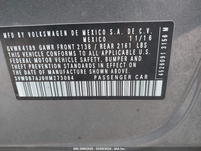 3VWDB7AJ0HM273084 Volkswagen Jetta 1.4t Se