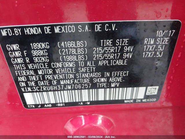 Honda HR-V LX 2018 3CZRU6H37JM706257 Image 9