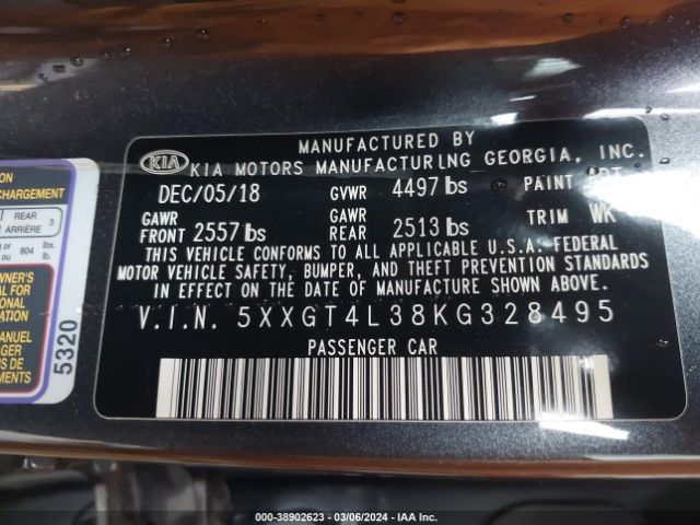 5XXGT4L38KG328495 KIA Optima S